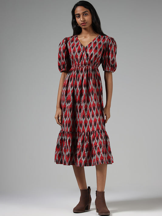 Bombay Paisley Abstract Printed Maroon Tiered Dress