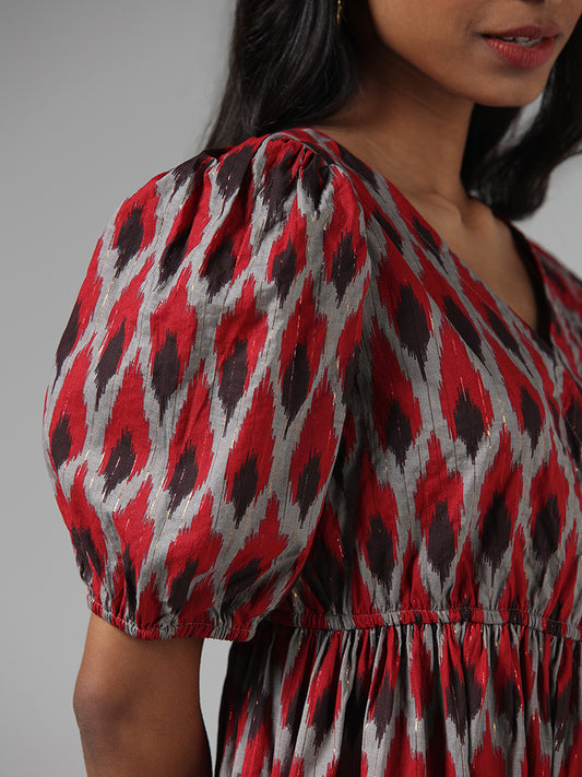 Bombay Paisley Abstract Printed Maroon Tiered Dress