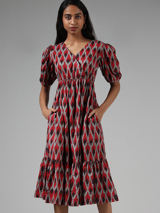 Bombay Paisley Abstract Printed Maroon Tiered Dress