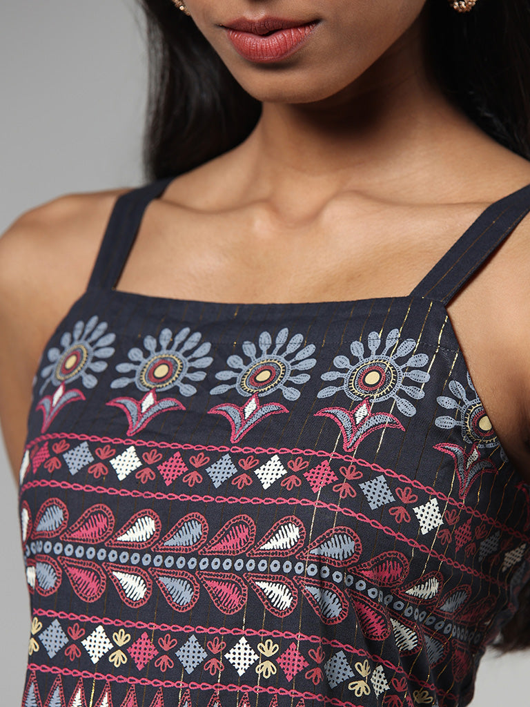 Bombay Paisley Black Floral Embroidered Dress