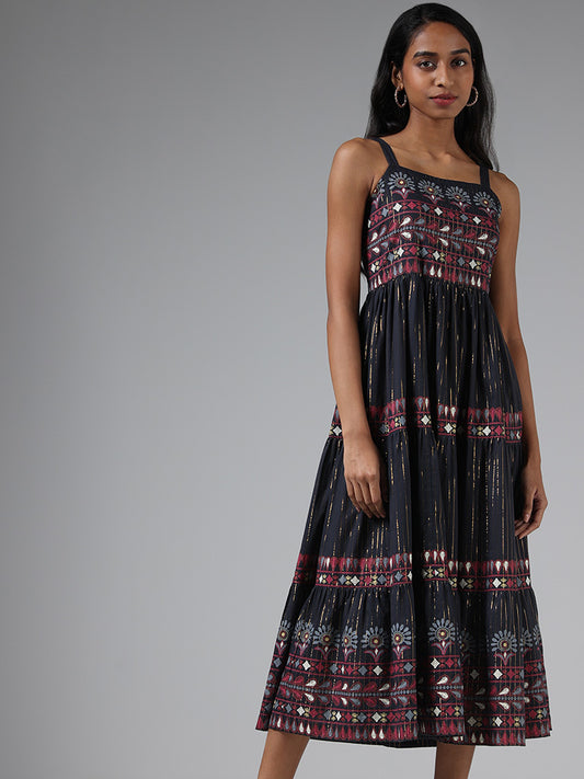 Bombay Paisley Black Floral Embroidered Dress