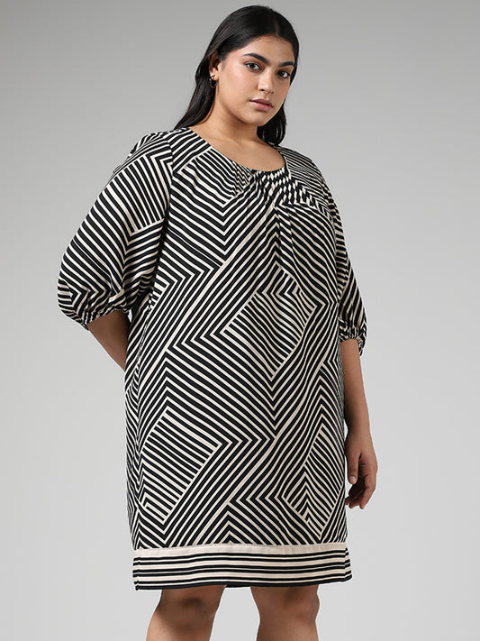 Gia Geometric Striped Black Dress