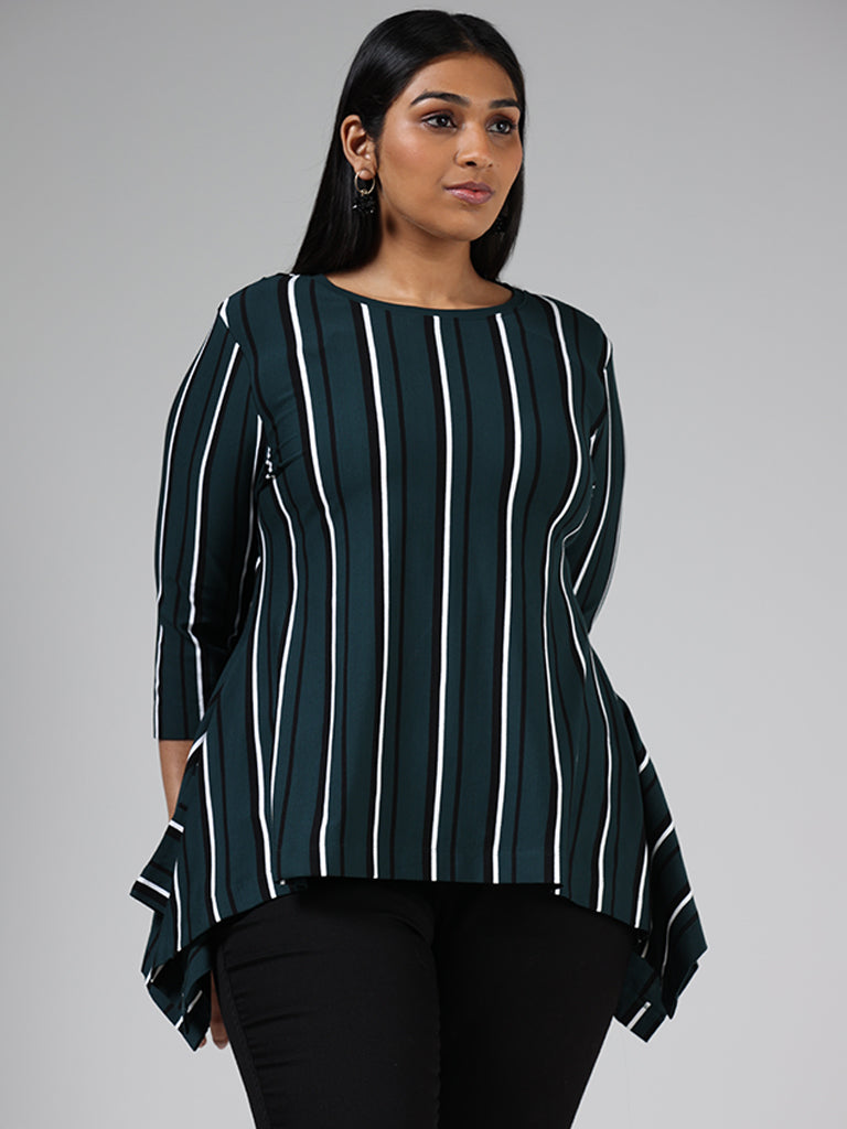 Gia Bottle Green & White Striped Side-Flare Top