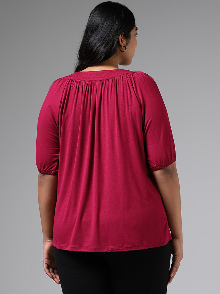 Gia Maroon Button Accent Pleated Top