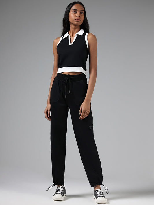 Studiofit Solid Black Adjustable Joggers