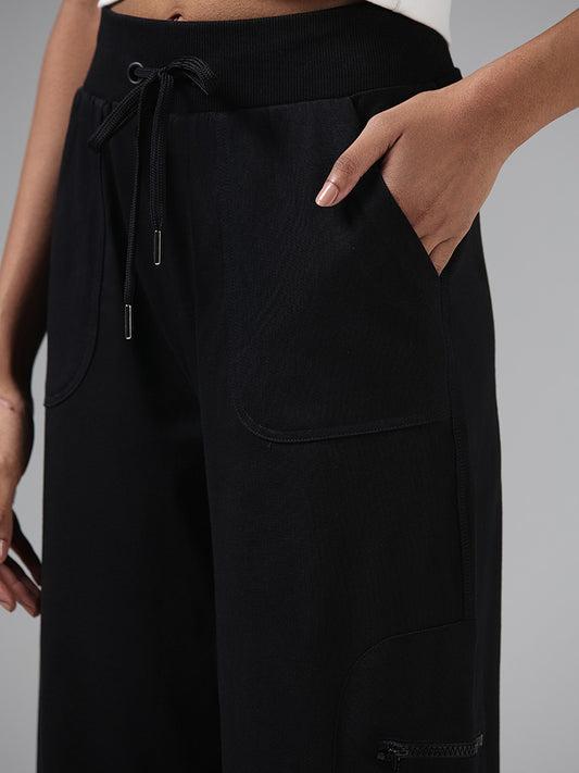 Studiofit Solid Black Adjustable Joggers