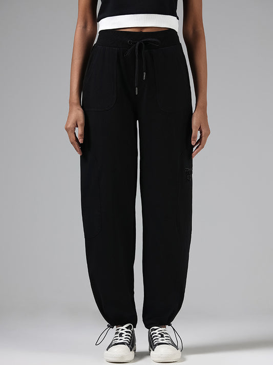 Studiofit Solid Black Adjustable Joggers