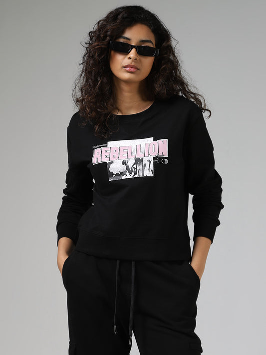 Studiofit Black Typographic Sweatshirt