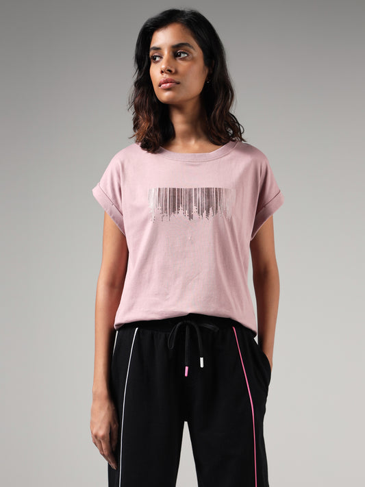 Studiofit Pink Printed T-Shirt