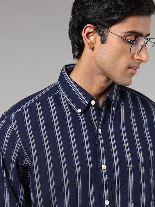 WES Casuals Navy Striped Relaxed-Fit Shirt
