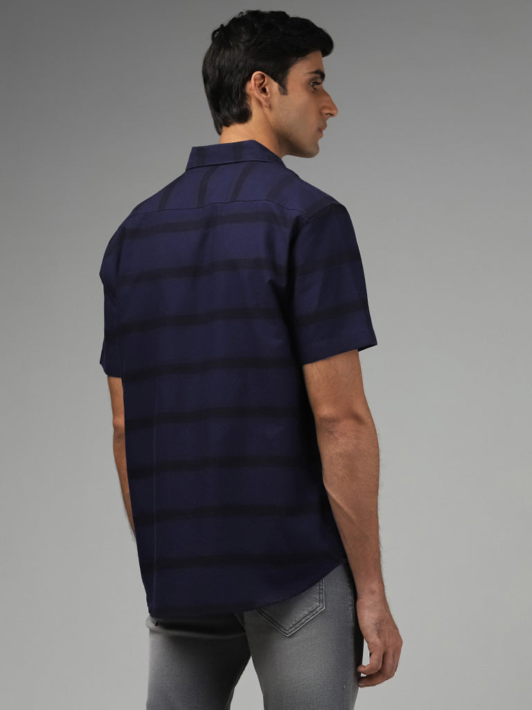 WES Casuals Navy Striped Cotton Relaxed Fit Shirt