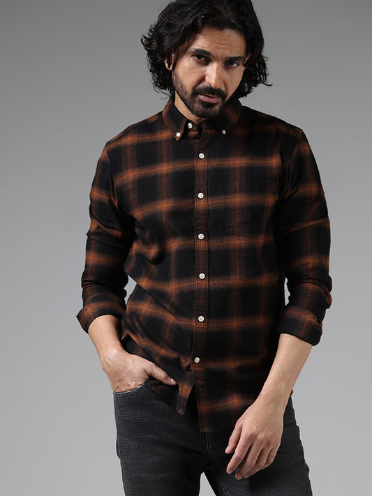 WES Casuals Brown Checked Slim Fit Shirt