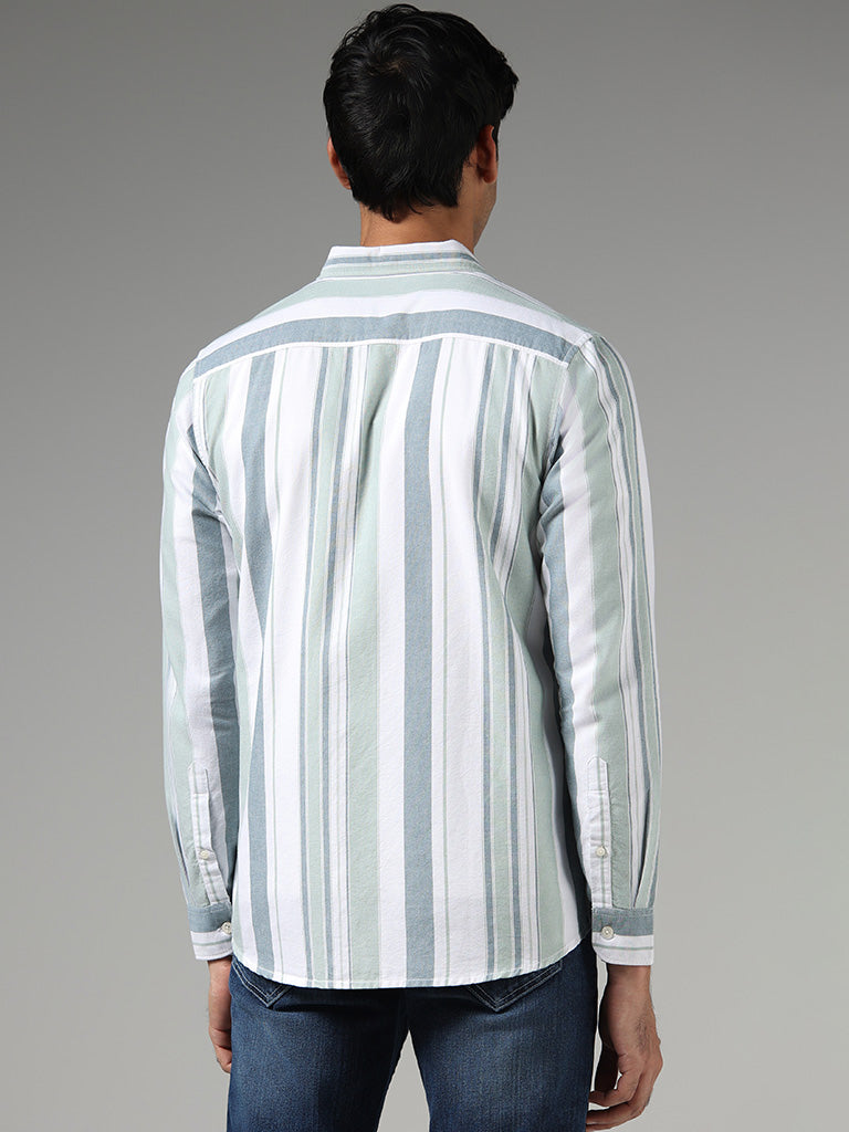 WES Casuals Sage Striped Slim Fit Shirt