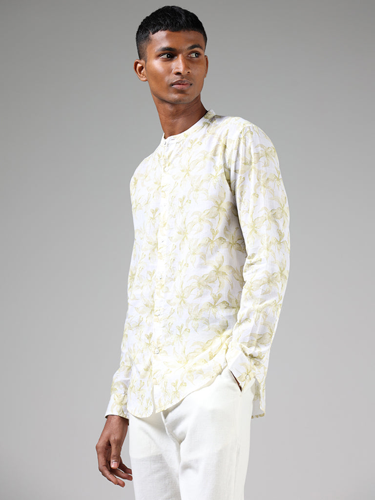 ETA Lime Yellow Floral Printed Cotton Resort Fit Shirt