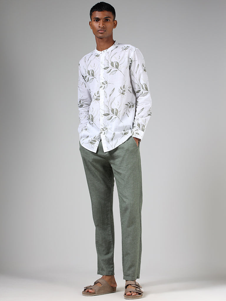 ETA White Leaf Printed Cotton Resort-Fit Shirt