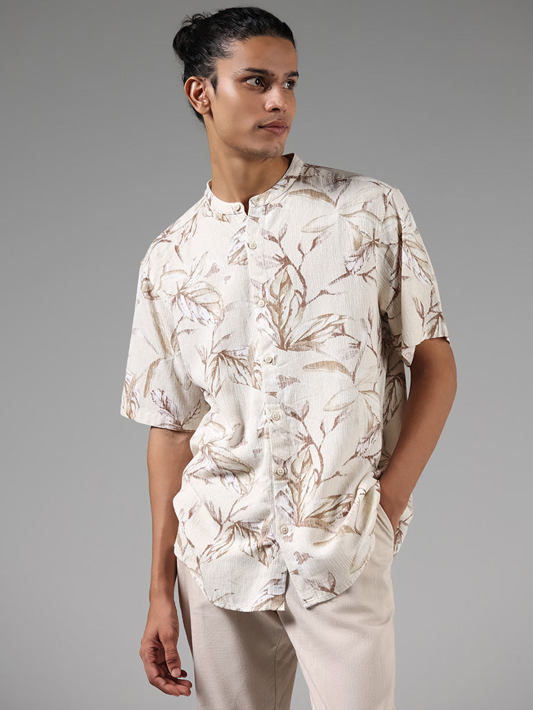 ETA Beige Floral Printed Resort Fit Shirt