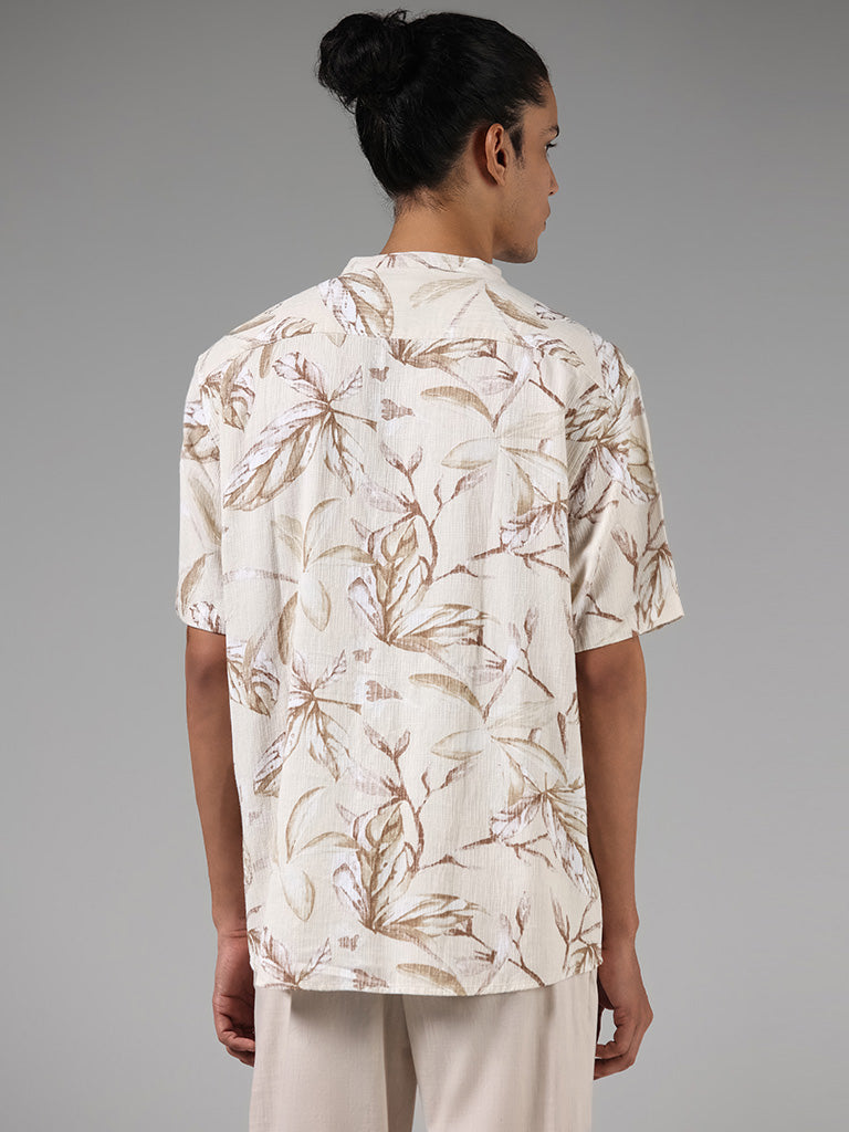 ETA Beige Floral Printed Resort Fit Shirt