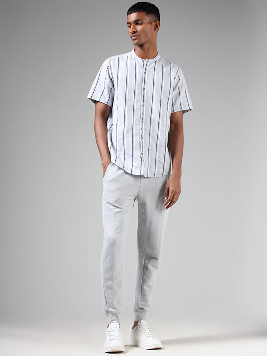 ETA Light Grey Striped Cotton Resort Fit Shirt