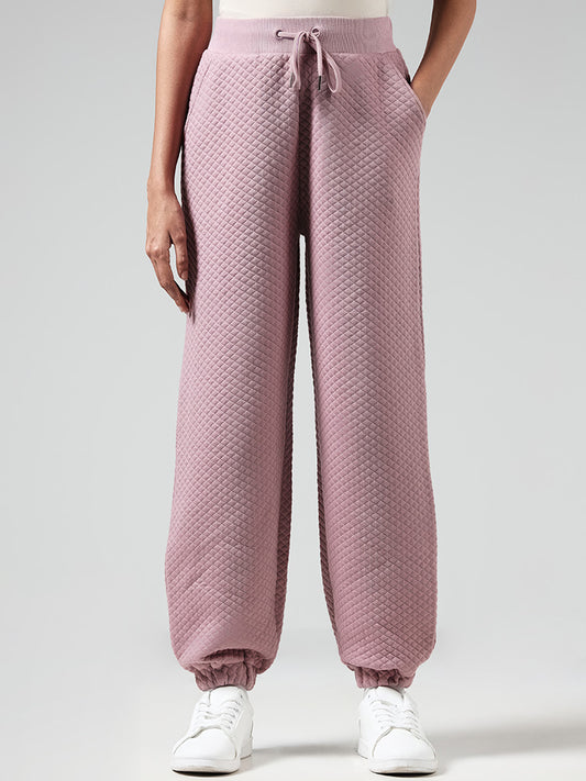 Studiofit Pink Self-Textured High-Waisted Joggers