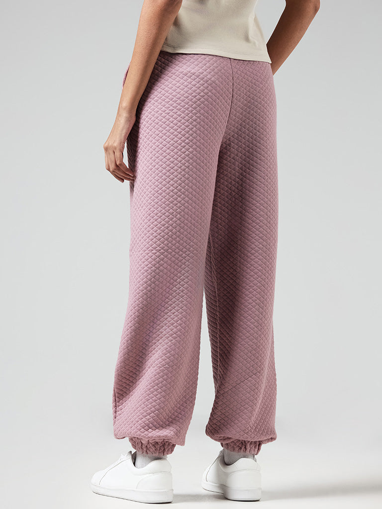 Studiofit Pink Self-Textured High-Waisted Joggers