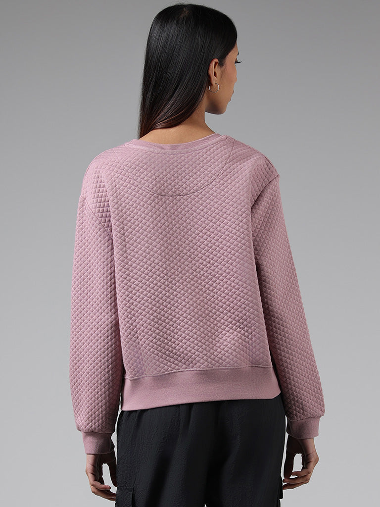 Studiofit Pink Self-Textured Cotton Blend Sweatshirt