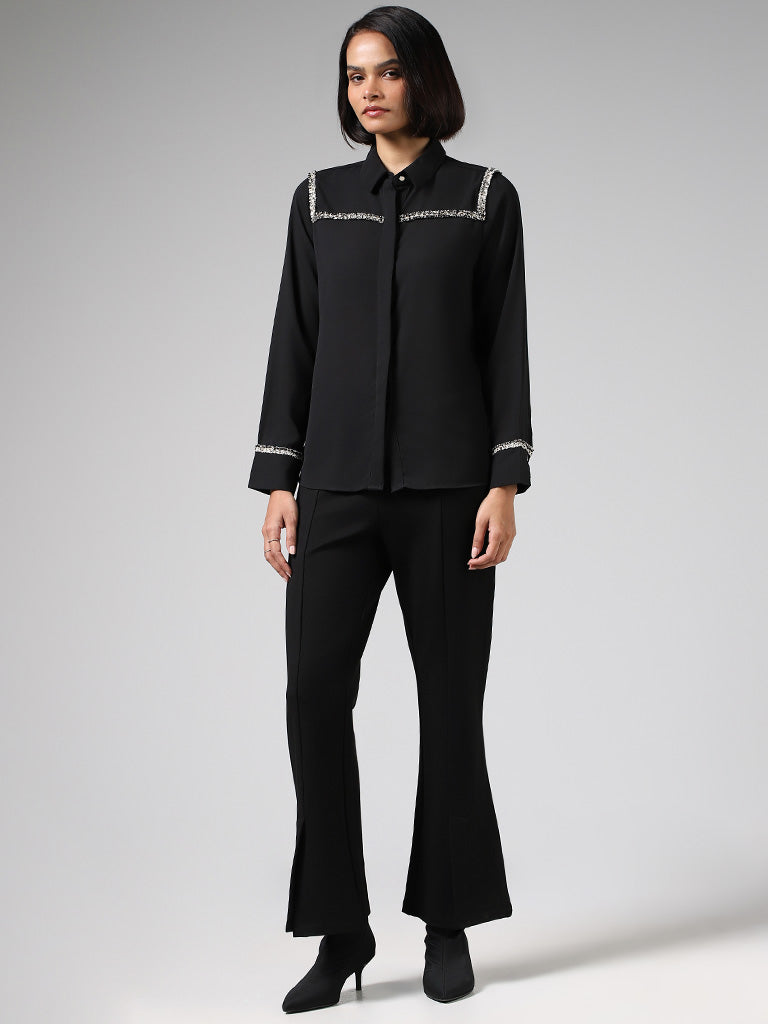 Wardrobe Solid Black Contrast Trim Shirt