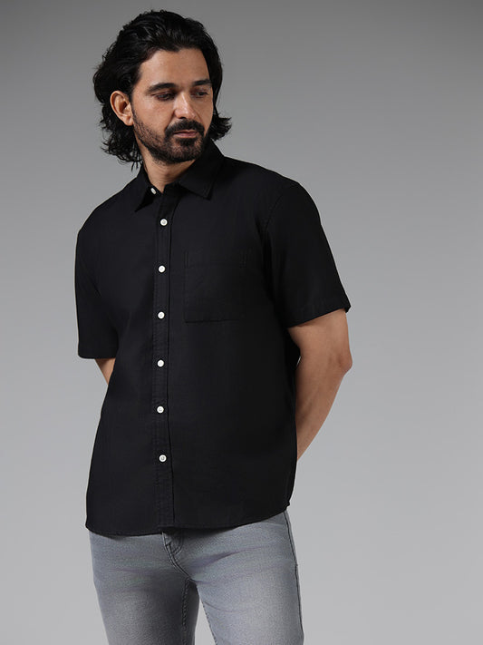 WES Casuals Solid Black Relaxed Fit Shirt