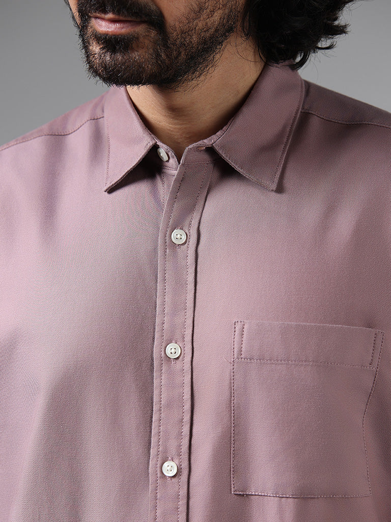 WES Casuals Solid Pink Relaxed Fit Shirt