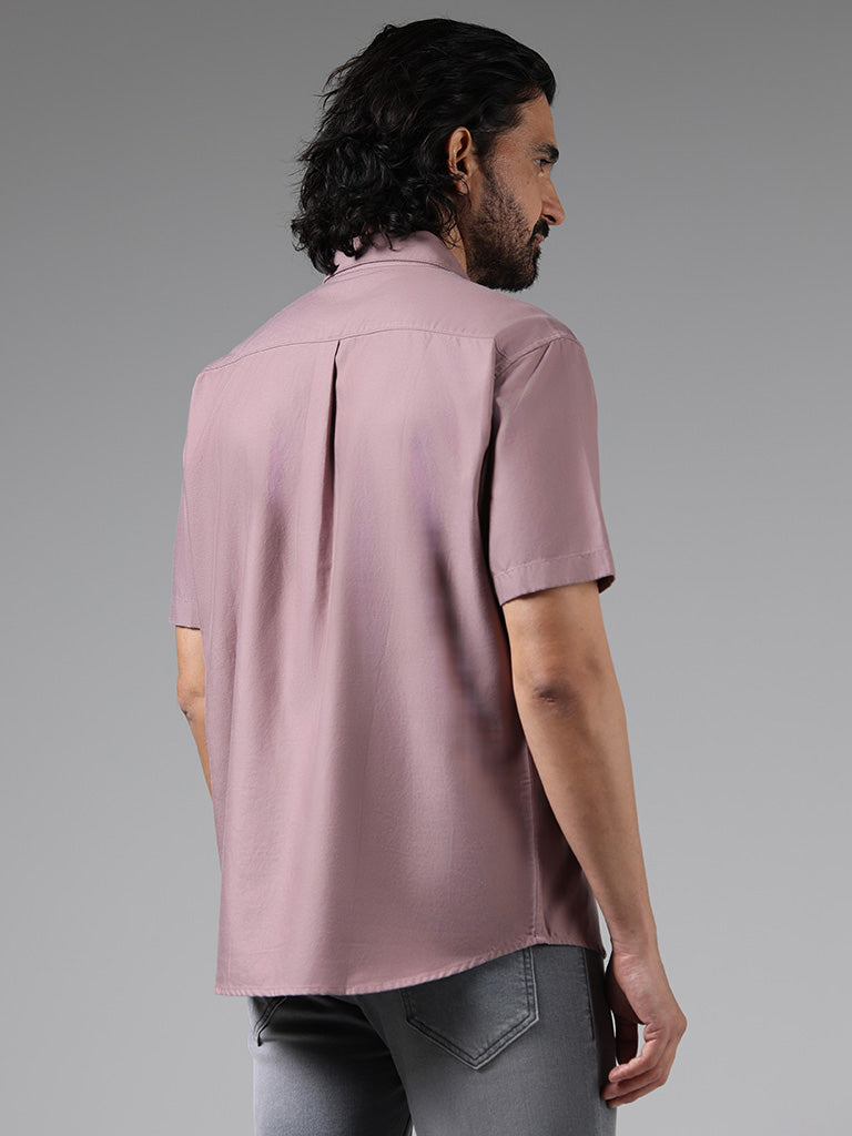 WES Casuals Solid Pink Relaxed Fit Shirt