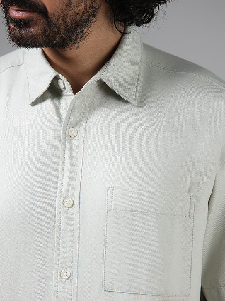 WES Casuals Solid Light Sage Cotton Blend Relaxed-Fit Shirt