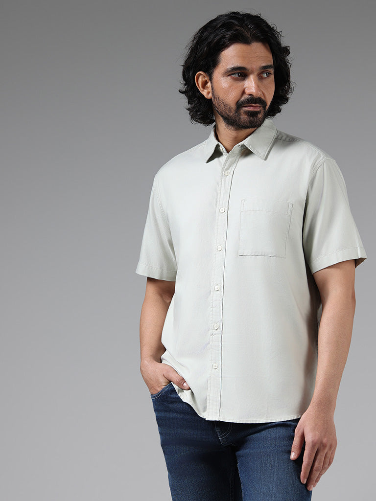 WES Casuals Solid Light Sage Relaxed Fit Shirt