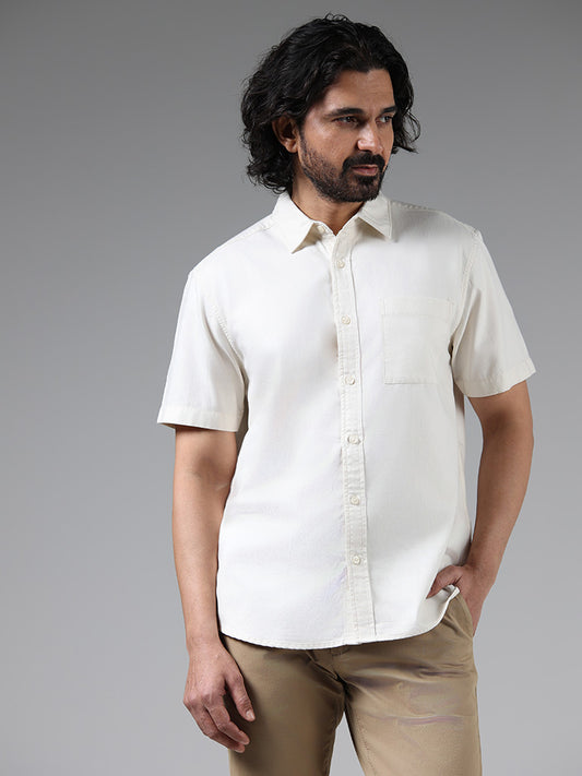 WES Casuals Solid White Relaxed Fit Shirt