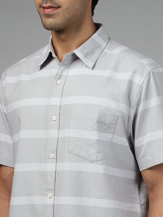 WES Casuals Light Grey Striped Relaxed Fit Shirt