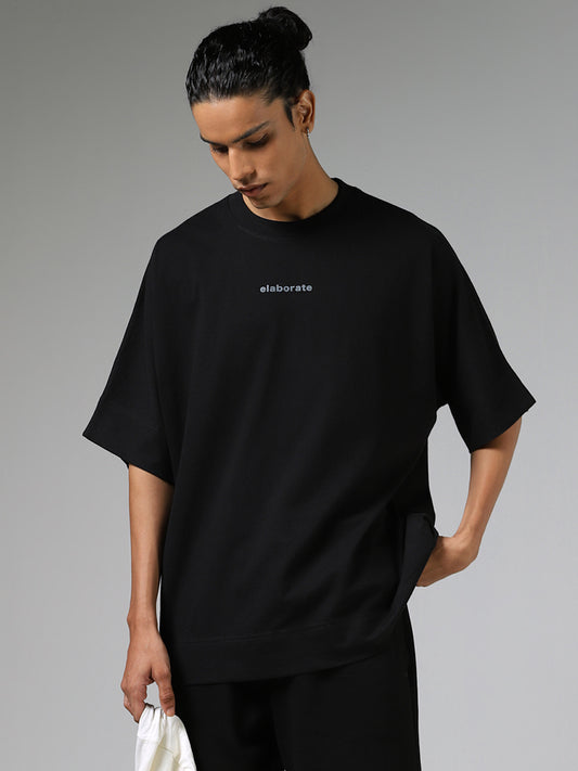 Studiofit Black Drop Shoulder Relaxed Fit T-Shirt