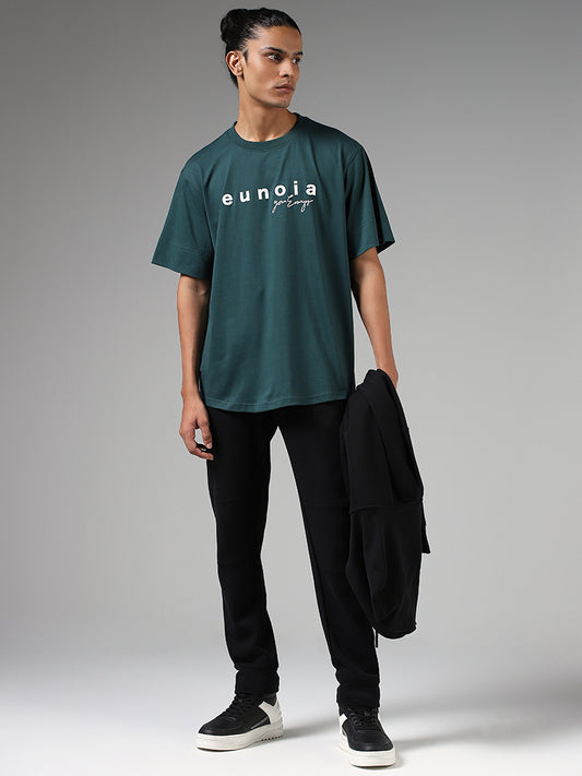 Studiofit Emerald Green Printed Relaxed Fit T-Shirt