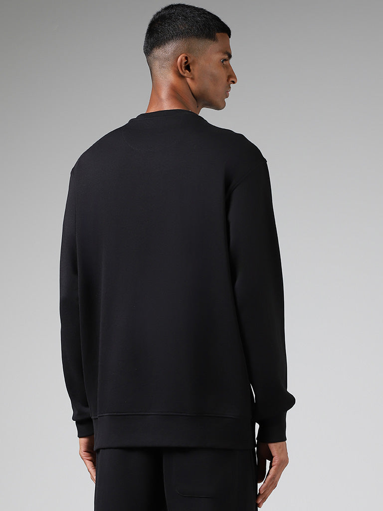 Studiofit Black Embroidered Relaxed Fit Sweatshirt