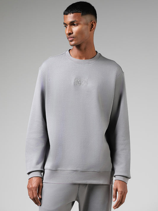 Studiofit Grey Embroidered Relaxed Fit Sweatshirt