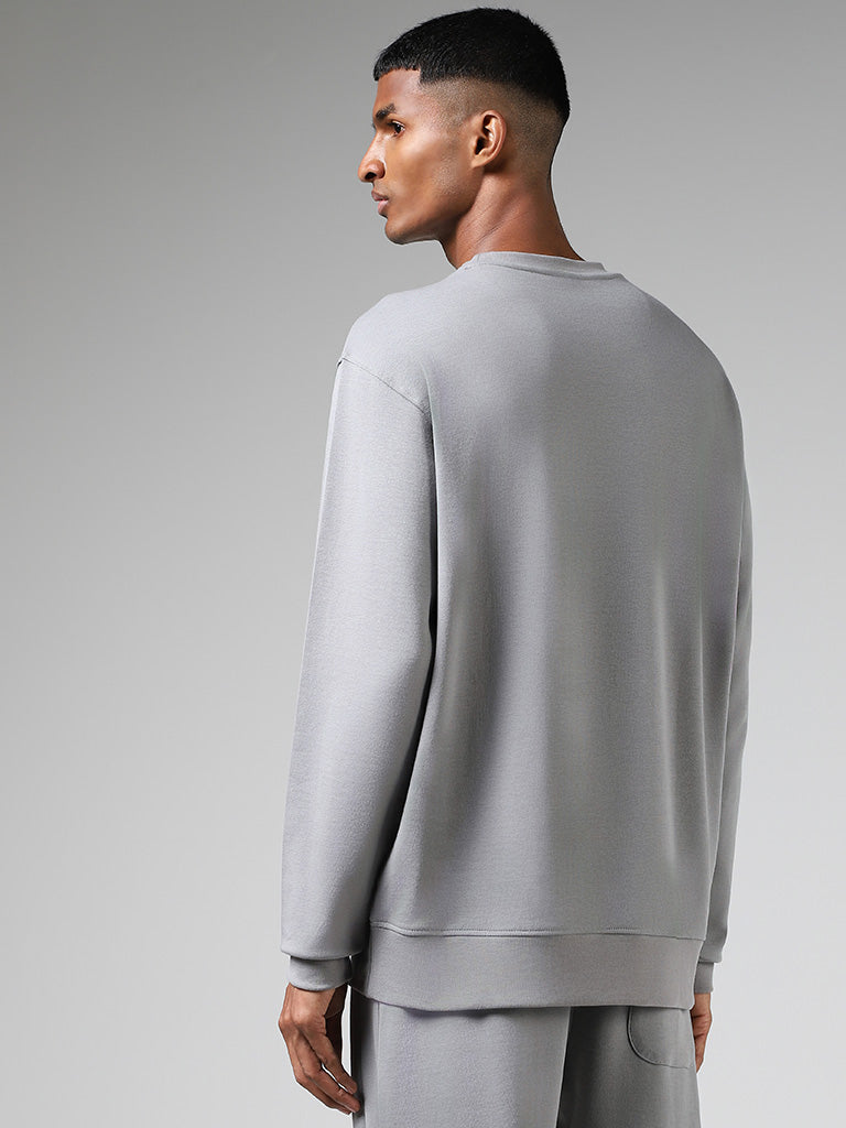 Studiofit Grey Embroidered Relaxed Fit Sweatshirt