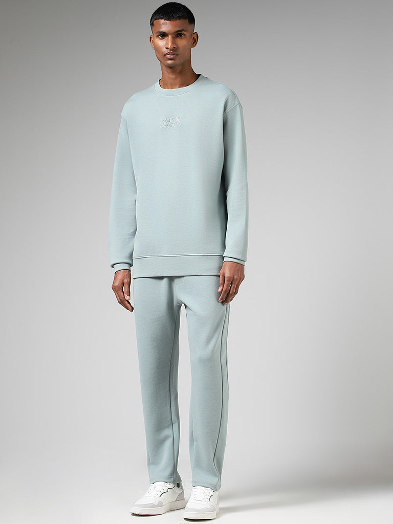 Buy Studiofit Sage Green Embroidered Relaxed Fit Sweatshirt from