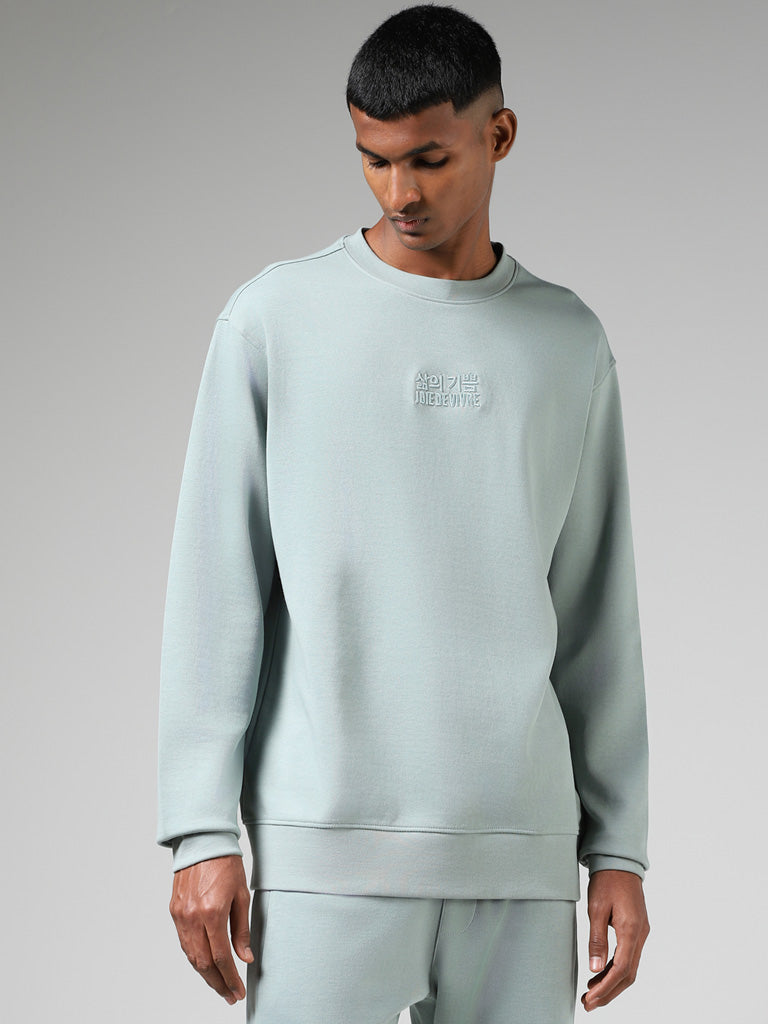 Studiofit Sage Green Embroidered Relaxed Fit Sweatshirt