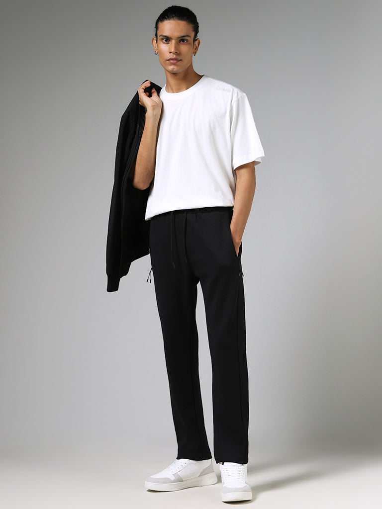 Studiofit Solid Black Track Relaxed Fit Track Pants