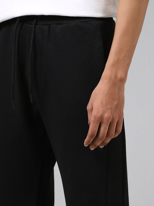 Studiofit Solid Black Relaxed-Fit Mid-Rise Track Pants