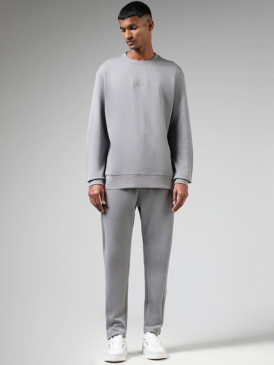 Studiofit Solid Grey Cotton Blend Relaxed Fit Track Pants