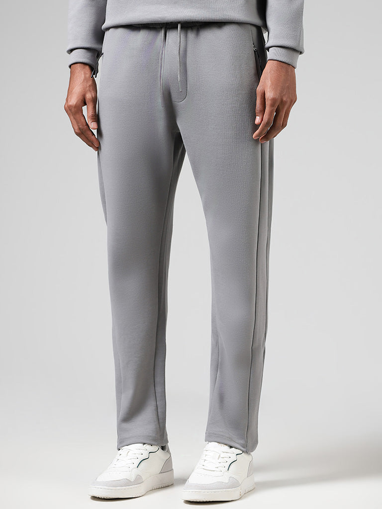 Studiofit Solid Grey Relaxed Fit Track Pants