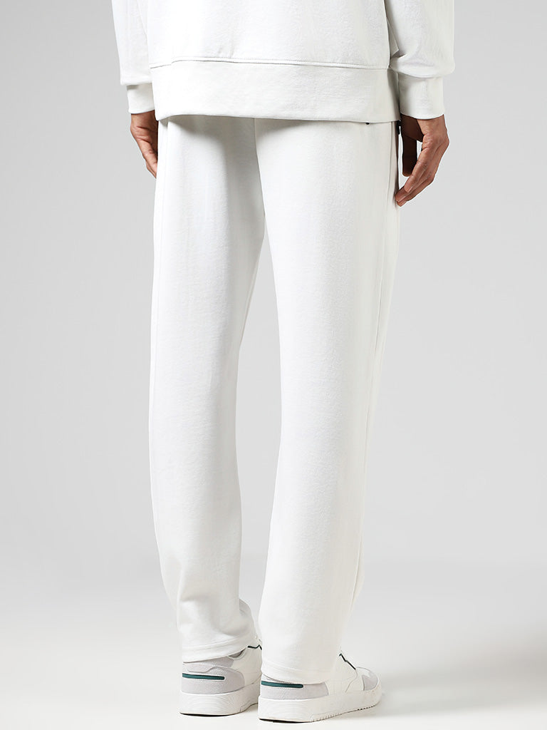 Studiofit Solid White Relaxed Fit Track Pants