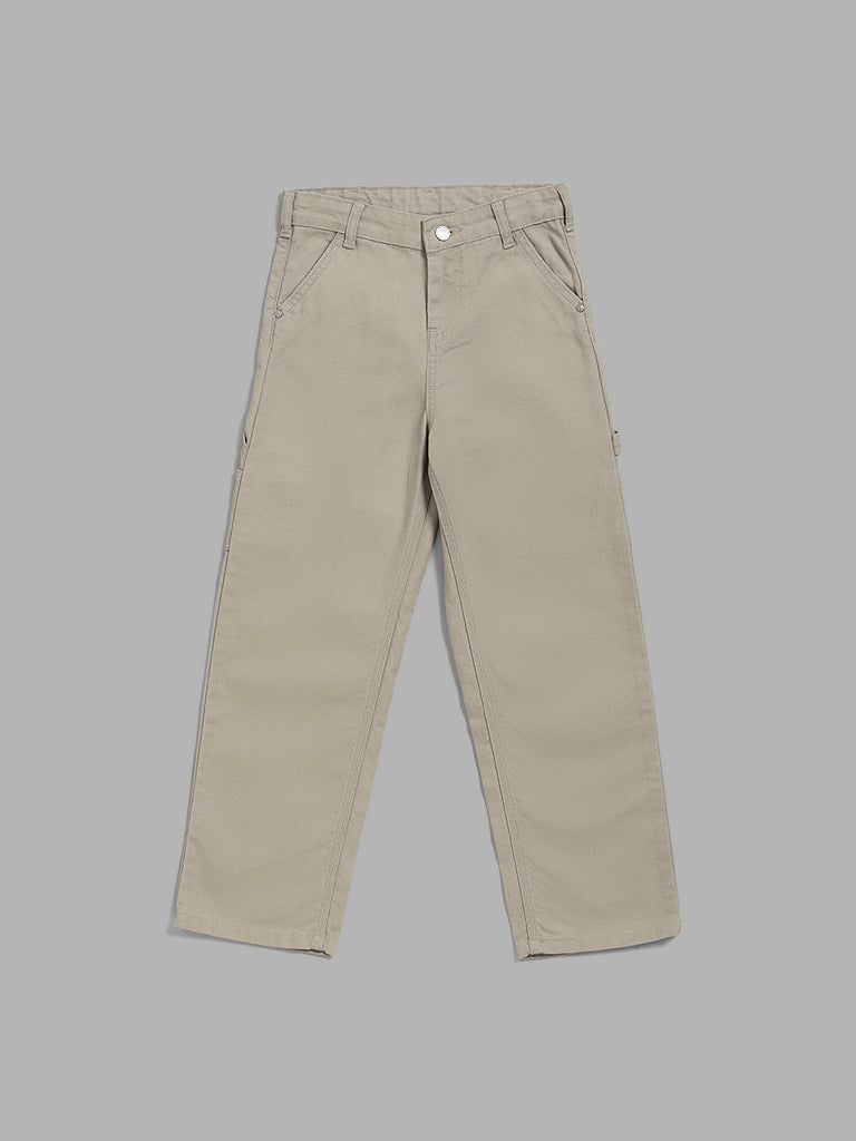 Y&F Kids Solid Beige Cargo Pants