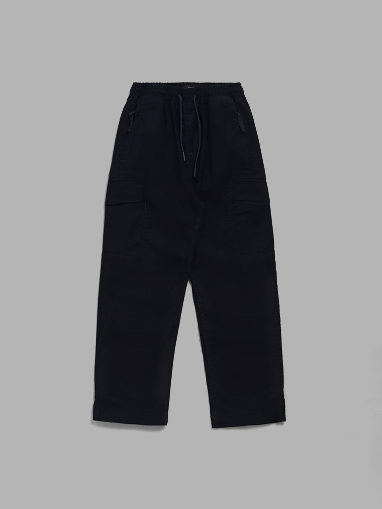 Y&F Kids Solid Navy Cargo Chinos