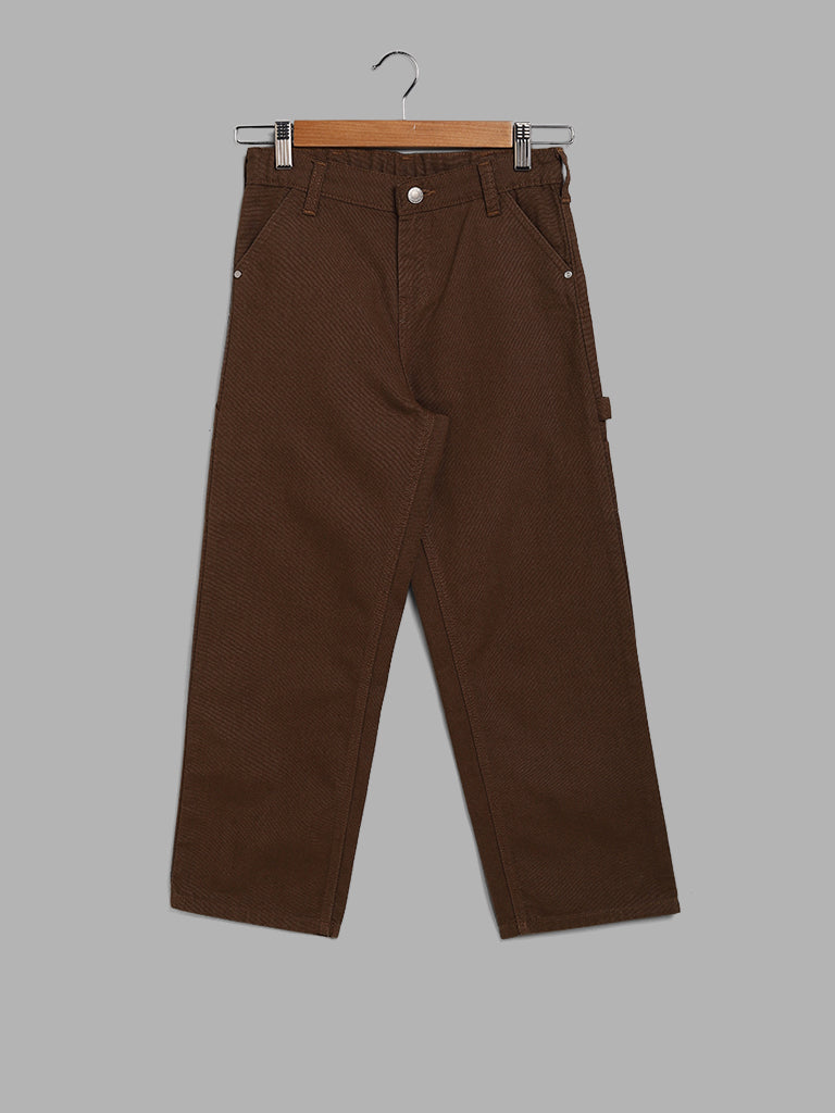 Y&F Kids Brown Mid Rise Cargo Trousers