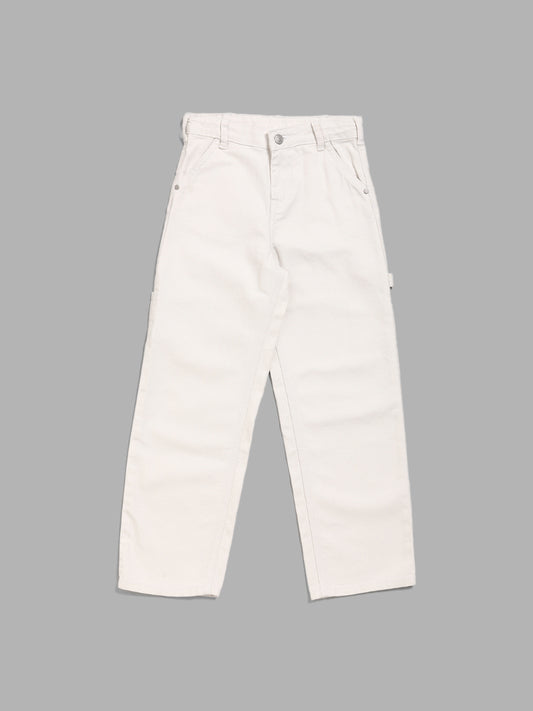 Y&F Kids Solid Off White Relaxed - Fit Mid - Rise Jeans
