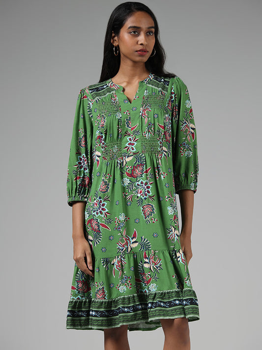 Bombay Paisley Floral Printed Green Dress